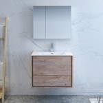 Catania 30 Natural Wood Wall Hung Modern Bathroom Vanity w/ Medicine Cabinet