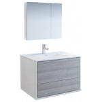 Catania 36" Glossy Ash Gray Wall Hung Modern Bathroom Vanity w/ Medicine Cabinet