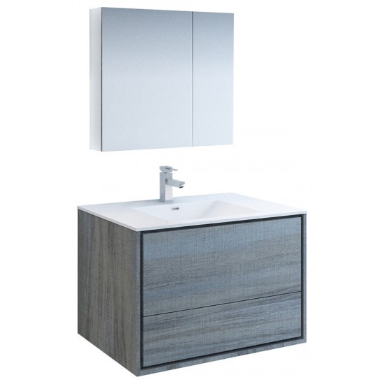 Catania 36" Ocean Gray Wall Hung Modern Bathroom Vanity w/ Medicine Cabinet