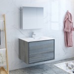 Catania 36" Ocean Gray Wall Hung Modern Bathroom Vanity w/ Medicine Cabinet