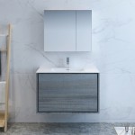 Catania 36" Ocean Gray Wall Hung Modern Bathroom Vanity w/ Medicine Cabinet