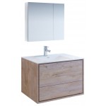 Catania 36 Natural Wood Wall Hung Modern Bathroom Vanity w/ Medicine Cabinet