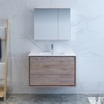 Catania 36 Natural Wood Wall Hung Modern Bathroom Vanity w/ Medicine Cabinet