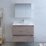 Catania 36 Natural Wood Wall Hung Modern Bathroom Vanity w/ Medicine Cabinet