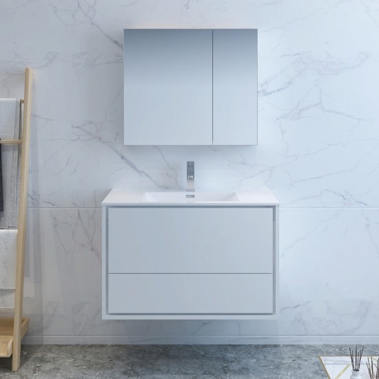 Catania 36" Glossy White Wall Hung Modern Bathroom Vanity w/ Medicine Cabinet