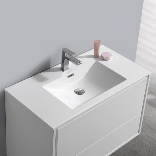 Catania 36" Glossy White Wall Hung Modern Bathroom Vanity w/ Medicine Cabinet