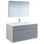 Catania 48" Glossy Ash Gray Wall Hung Modern Bathroom Vanity w/ Medicine Cabinet