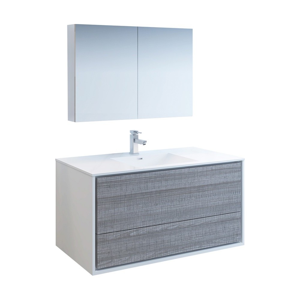 Catania 48" Glossy Ash Gray Wall Hung Modern Bathroom Vanity w/ Medicine Cabinet