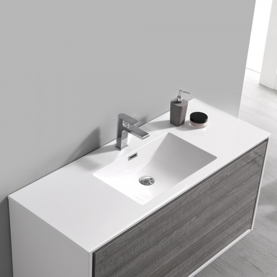 Catania 48" Glossy Ash Gray Wall Hung Modern Bathroom Vanity w/ Medicine Cabinet