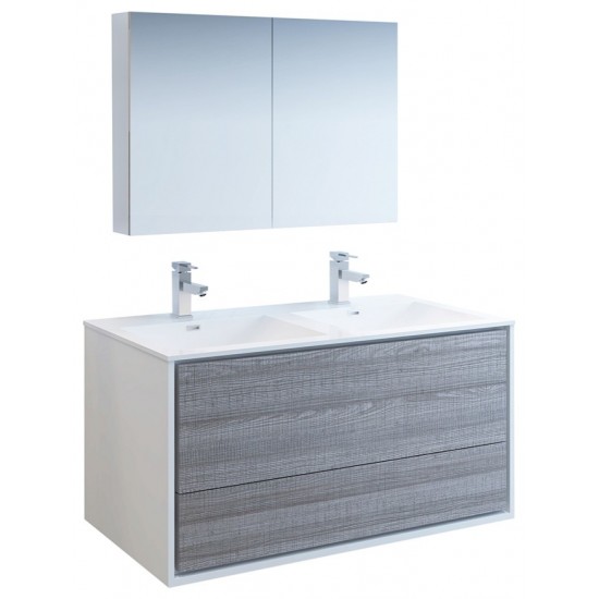 Catania 48 Gray Wall Hung Double Sink Modern Bathroom Vanity w/ Medicine Cabinet