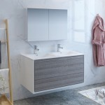 Catania 48 Gray Wall Hung Double Sink Modern Bathroom Vanity w/ Medicine Cabinet