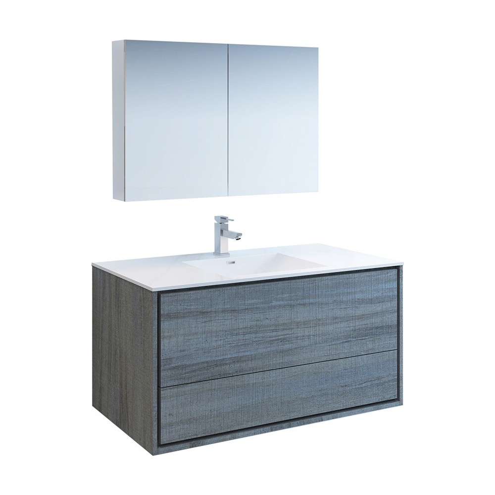 Catania 48" Ocean Gray Wall Hung Modern Bathroom Vanity w/ Medicine Cabinet