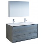 Catania 48 Ocean Gray Wall Hung Double Sink Bathroom Vanity w/ Medicine Cabinet