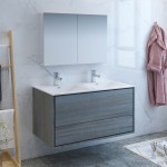 Catania 48 Ocean Gray Wall Hung Double Sink Bathroom Vanity w/ Medicine Cabinet