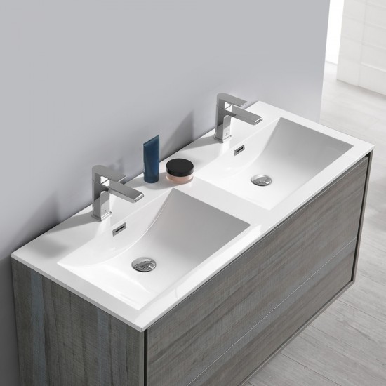 Catania 48 Ocean Gray Wall Hung Double Sink Bathroom Vanity w/ Medicine Cabinet