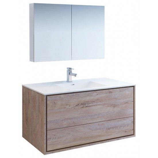 Catania 48 Natural Wood Wall Hung Modern Bathroom Vanity w/ Medicine Cabinet