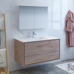 Catania 48 Natural Wood Wall Hung Modern Bathroom Vanity w/ Medicine Cabinet