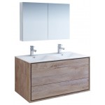 Catania 48 Wood Wall Hung Double Sink Bathroom Vanity w/ Medicine Cabinet