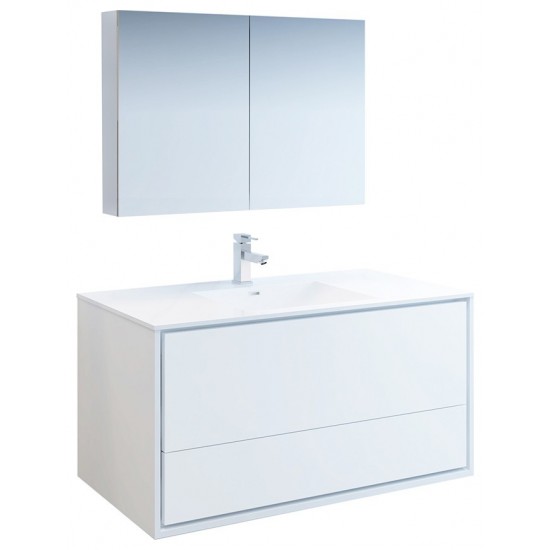 Catania 48" Glossy White Wall Hung Modern Bathroom Vanity w/ Medicine Cabinet