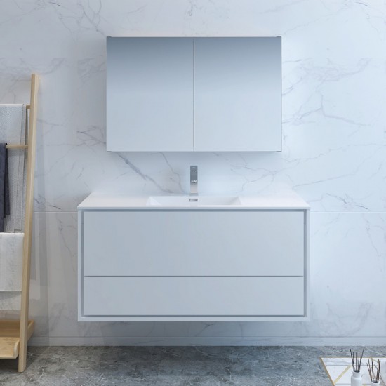 Catania 48" Glossy White Wall Hung Modern Bathroom Vanity w/ Medicine Cabinet