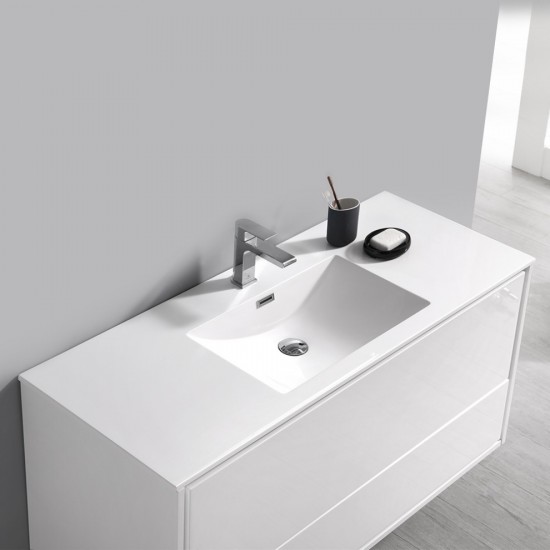 Catania 48" Glossy White Wall Hung Modern Bathroom Vanity w/ Medicine Cabinet