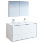 Catania 48 White Wall Hung Double Sink Bathroom Vanity w/ Medicine Cabinet