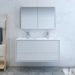 Catania 48 White Wall Hung Double Sink Bathroom Vanity w/ Medicine Cabinet