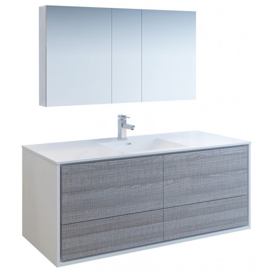 Catania 60 Gray Wall Hung Single Sink Modern Bathroom Vanity w/ Medicine Cabinet