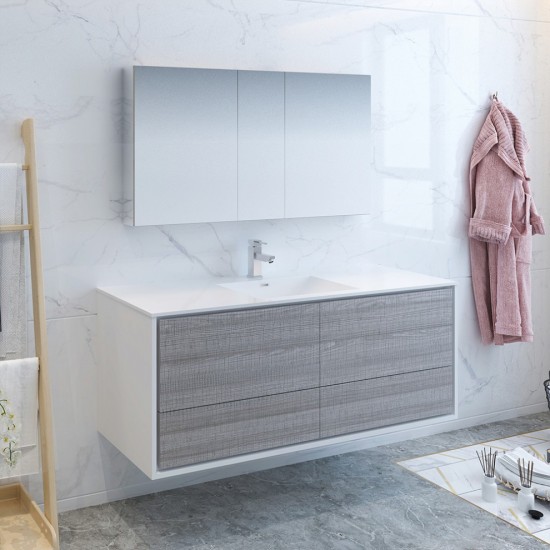 Catania 60 Gray Wall Hung Single Sink Modern Bathroom Vanity w/ Medicine Cabinet