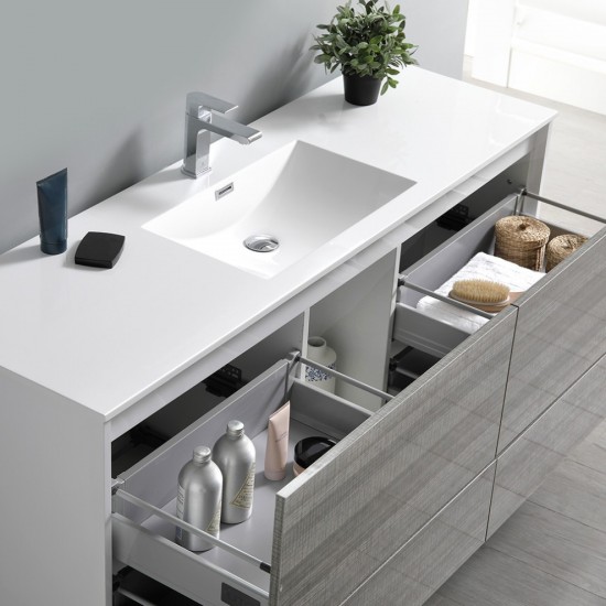 Catania 60 Gray Wall Hung Single Sink Modern Bathroom Vanity w/ Medicine Cabinet