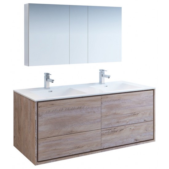 Catania 60 Wood Wall Hung Double Sink Bathroom Vanity w/ Medicine Cabinet