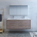 Catania 60 Wood Wall Hung Double Sink Bathroom Vanity w/ Medicine Cabinet