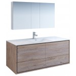 Catania 60 Wood Wall Hung Single Sink Bathroom Vanity w/ Medicine Cabinet