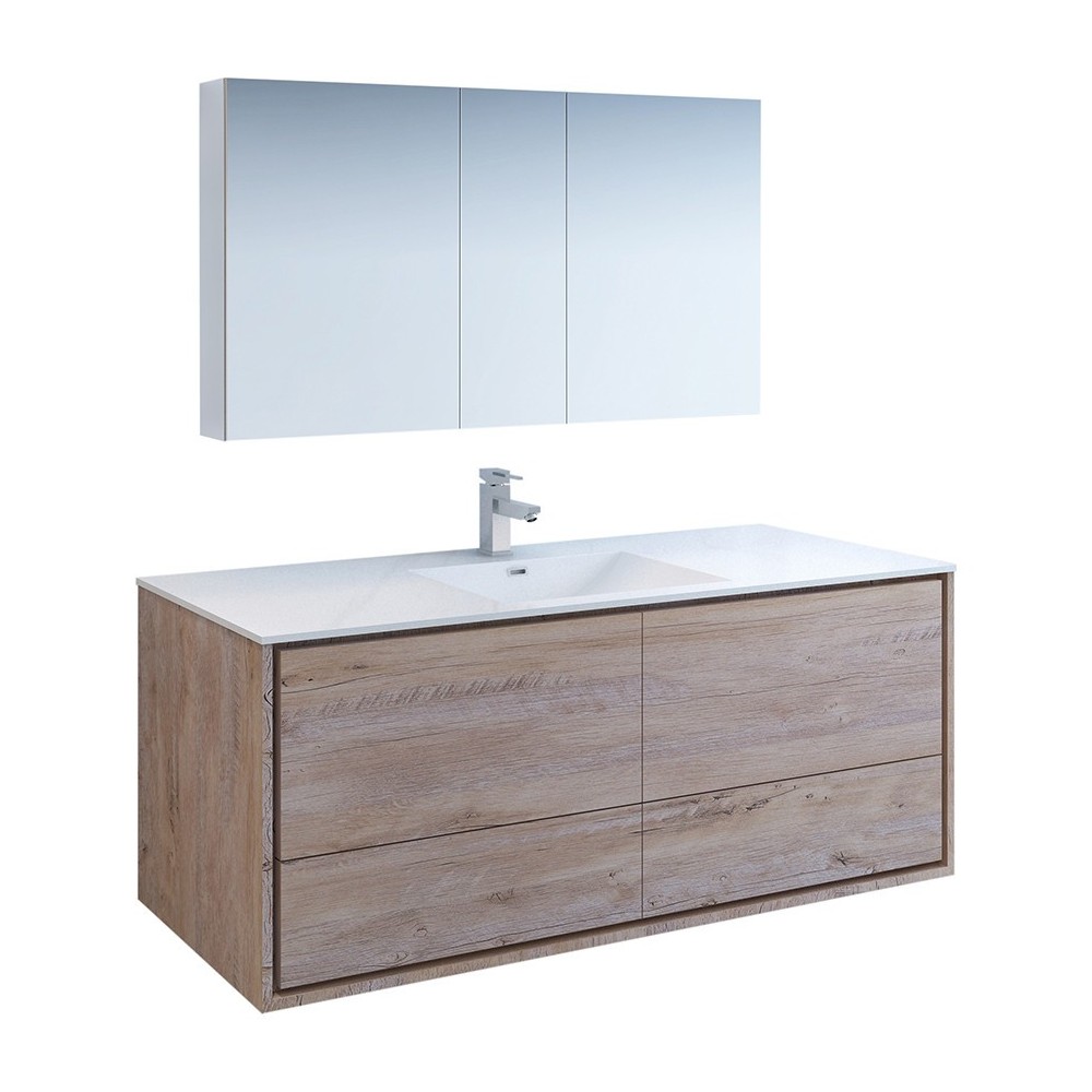 Catania 60 Wood Wall Hung Single Sink Bathroom Vanity w/ Medicine Cabinet
