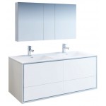 Catania 60 White Wall Hung Double Sink Bathroom Vanity w/ Medicine Cabinet