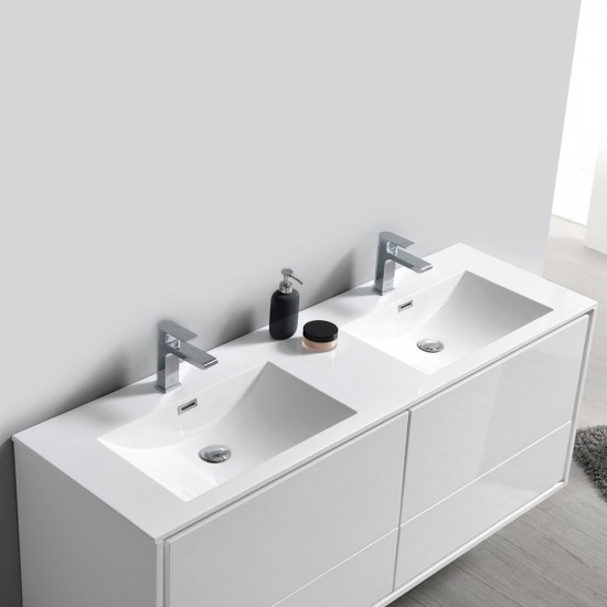 Catania 60 White Wall Hung Double Sink Bathroom Vanity w/ Medicine Cabinet