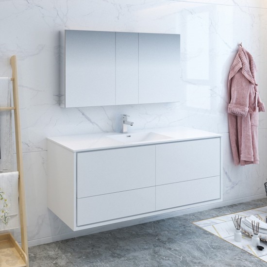 Catania 60 White Wall Hung Single Sink Bathroom Vanity w/ Medicine Cabinet