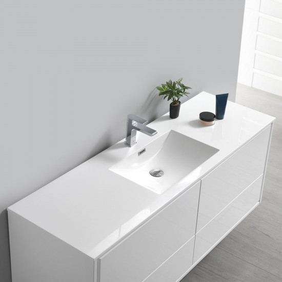 Catania 60 White Wall Hung Single Sink Bathroom Vanity w/ Medicine Cabinet