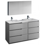 60 Gray Free Standing Dbl Sink Bathroom Vanity, Medicine Cabinet