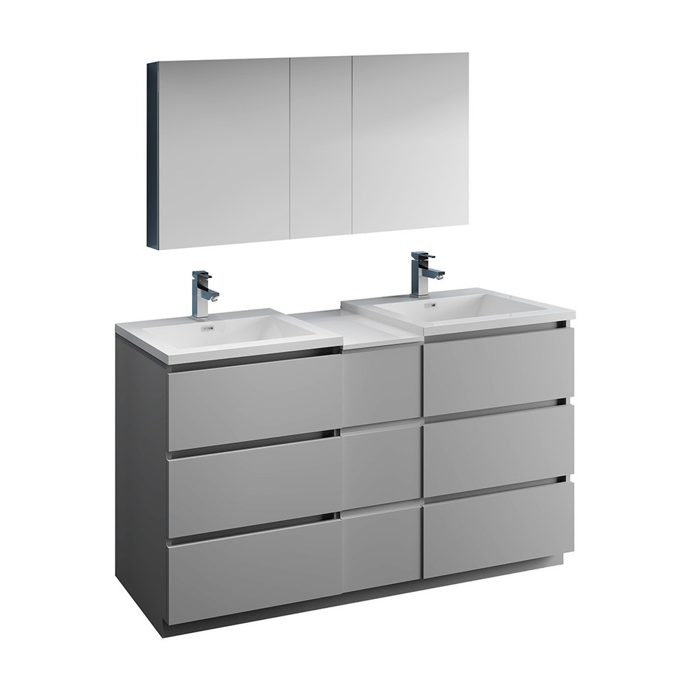 60 Gray Free Standing Dbl Sink Bathroom Vanity, Medicine Cabinet 60 Gray Free Standing Dbl Sink Bathroom Vanity, Medicine Cabinet