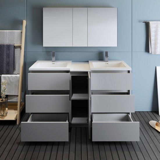 60 Gray Free Standing Dbl Sink Bathroom Vanity, Medicine Cabinet