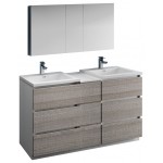 60 Ash Gray Free Standing Dbl Sink Bathroom Vanity, Medicine Cabinet