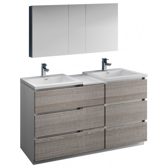 60 Ash Gray Free Standing Dbl Sink Bathroom Vanity, Medicine Cabinet