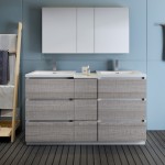 60 Ash Gray Free Standing Dbl Sink Bathroom Vanity, Medicine Cabinet