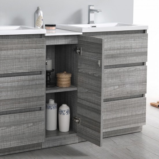 60 Ash Gray Free Standing Dbl Sink Bathroom Vanity, Medicine Cabinet