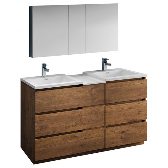 60 Rosewood Free Standing Dbl Sink Bathroom Vanity, Medicine Cabinet