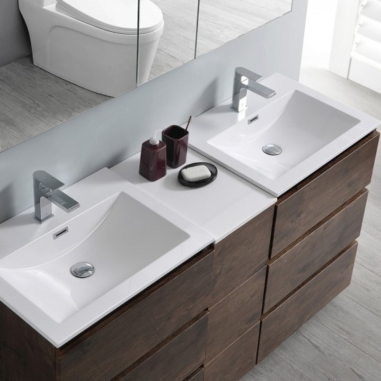 60 Rosewood Free Standing Dbl Sink Bathroom Vanity, Medicine Cabinet