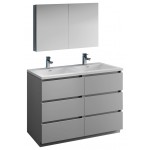 48 Gray Free Standing Double Sink Modern Bathroom Vanity w/ Medicine Cabinet