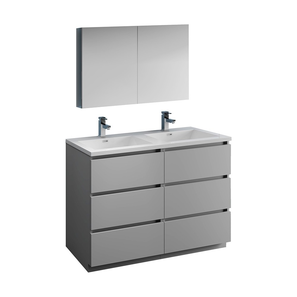 48 Gray Free Standing Double Sink Modern Bathroom Vanity w/ Medicine Cabinet