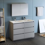 48 Gray Free Standing Double Sink Modern Bathroom Vanity w/ Medicine Cabinet